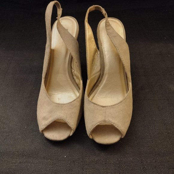 GAP Peep Toe Metallic Suede Platform Heels Pumps size 8 - Picture 7 of 7